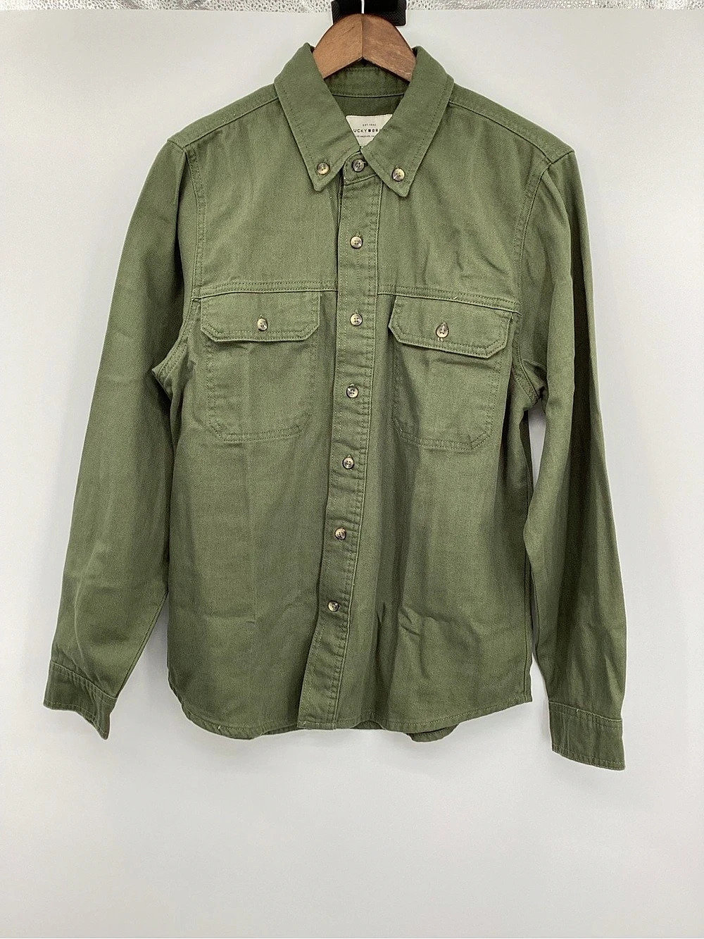 Lucky Brand Cotton Utility Button-Down Shirt Green Small
